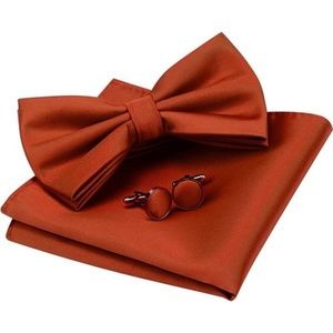 BOW Tie and Pocket Square Cufflink Set Rust